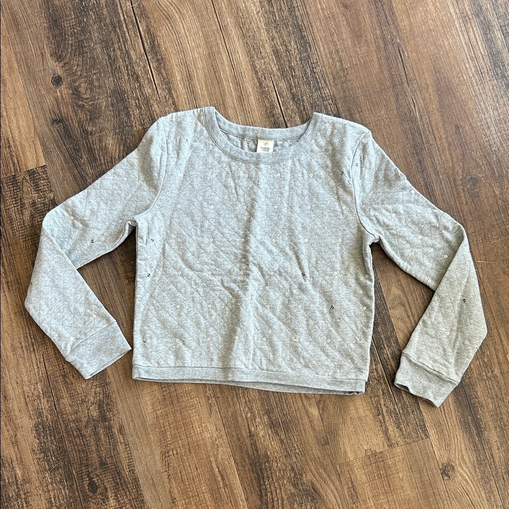 Gray Quilted sequined Long Sleeve Top